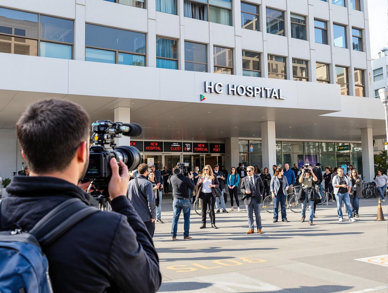 医院外记者采访现场照片